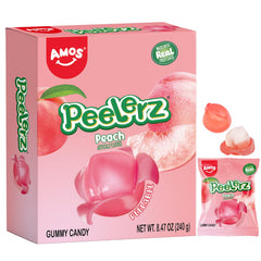 AMOS Peelerz Peach Candy in a 3D peach shape delivers a juicy, playful bite