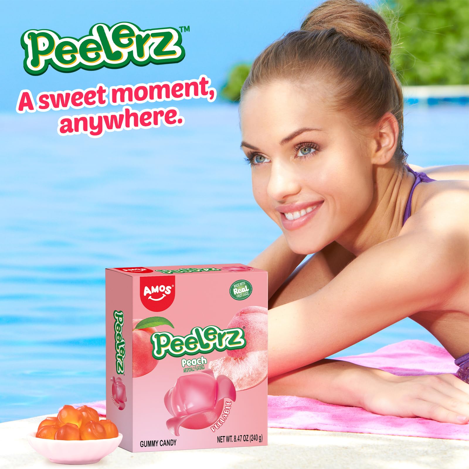 AMOS Peelerz Peach Candy packaging is perfect for stocking stuffers and gifts