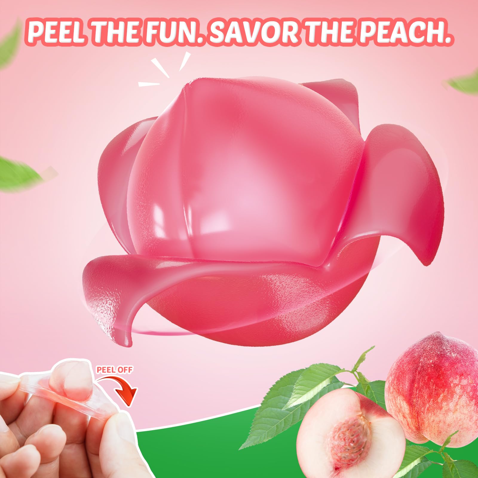 Amos Peelerz Peach Peelable Gummy with a juicy bite.