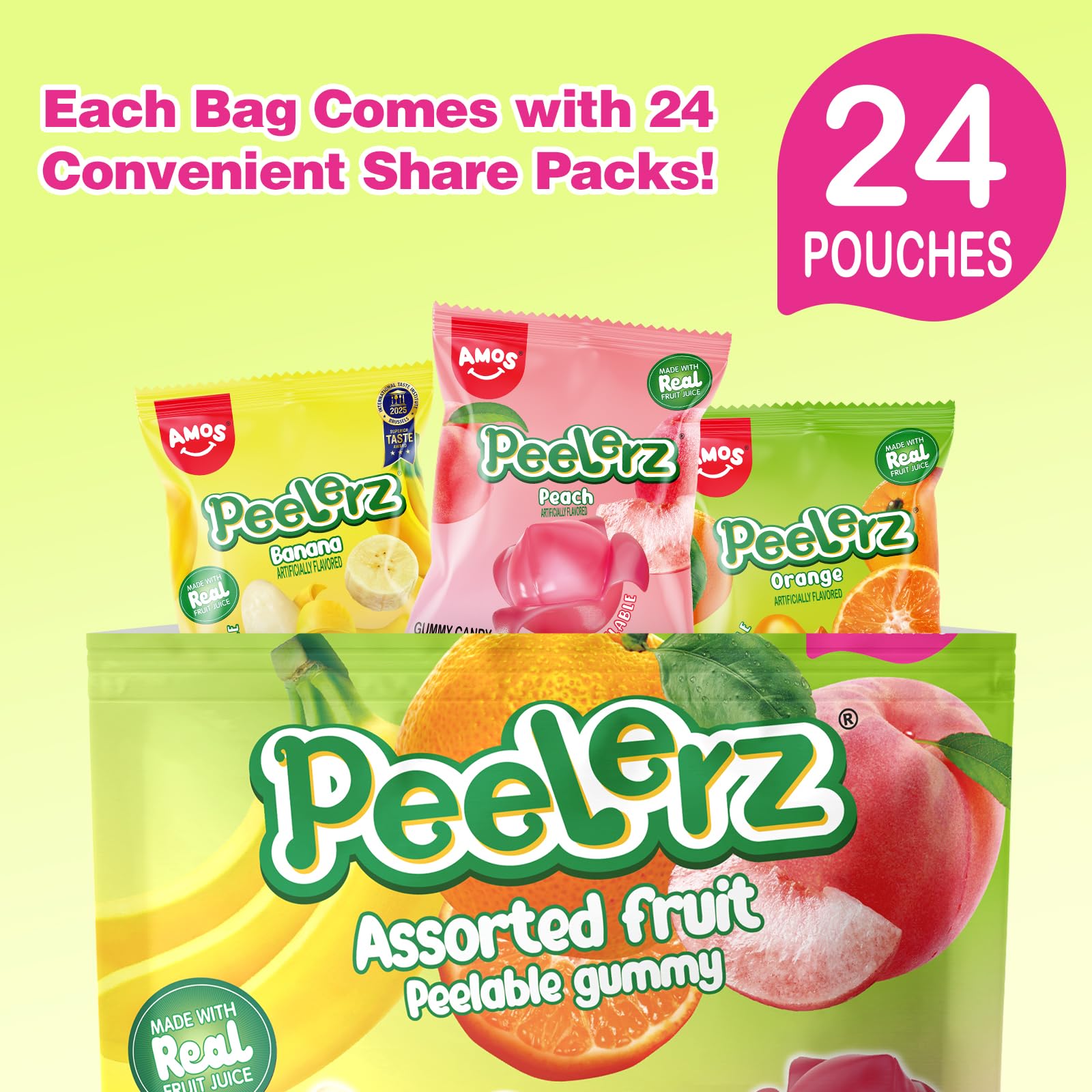 Amos Peelerz peelable gummy peach for afternoon treats.