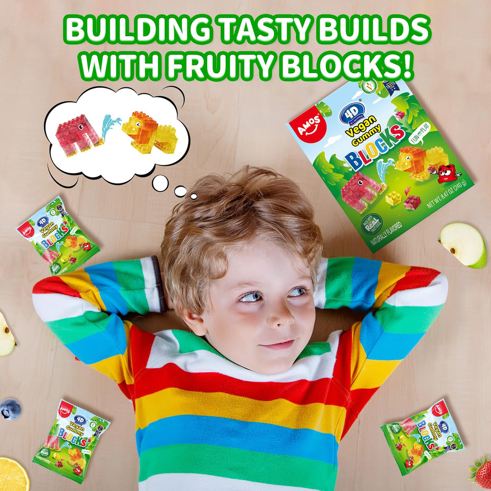 Amos vegan gummy blocks serving idea shown, great for bulk candy jars.