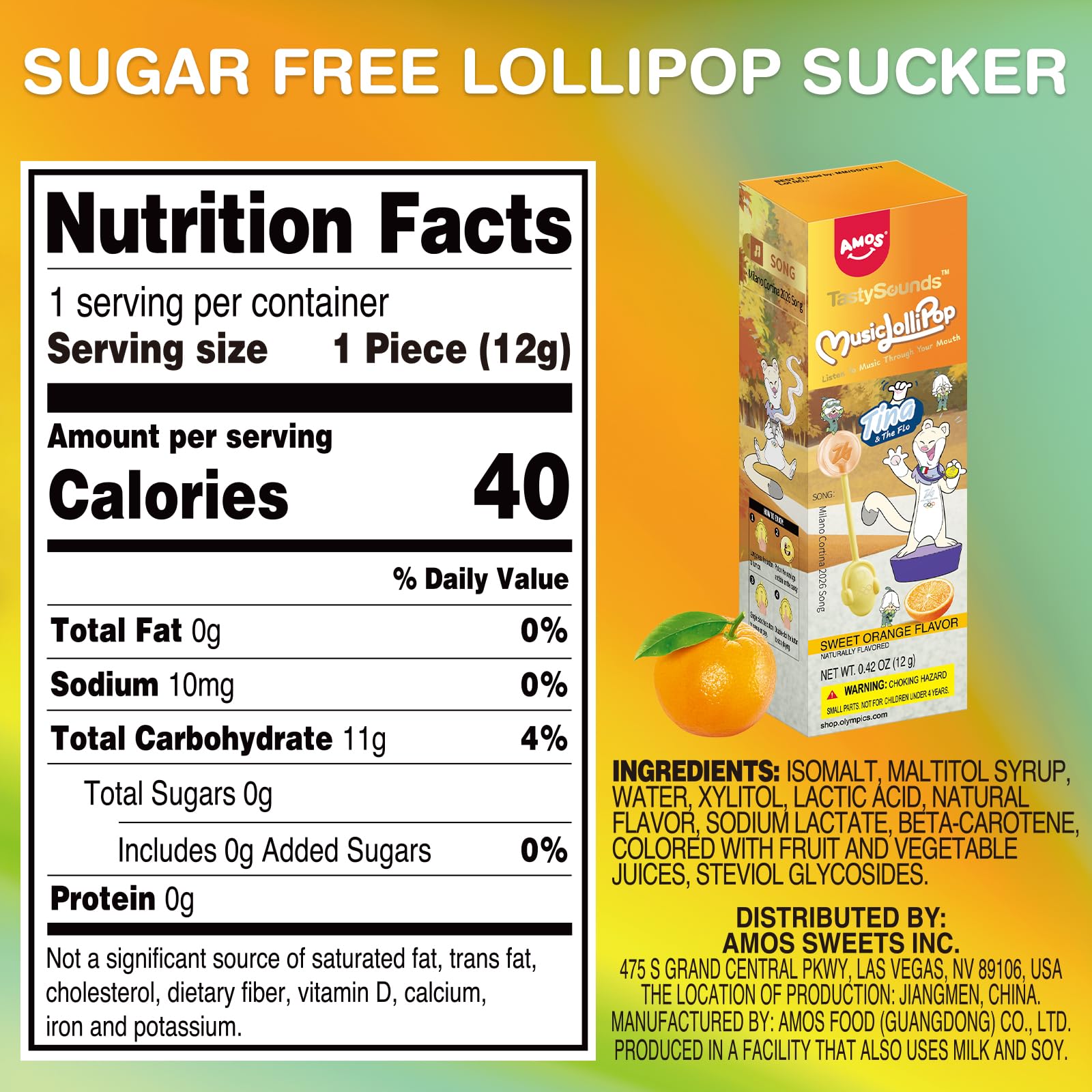 AMOS lollipop packaging highlights individually wrapped candies for fresh, shareable treats.
