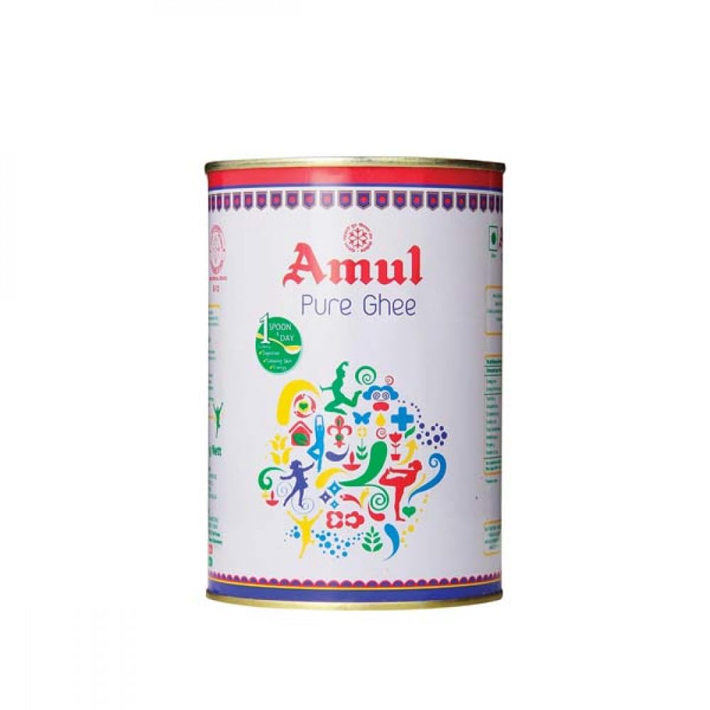 AMUL Pure Ghee tin packaging with golden label, ideal for traditional cooking.