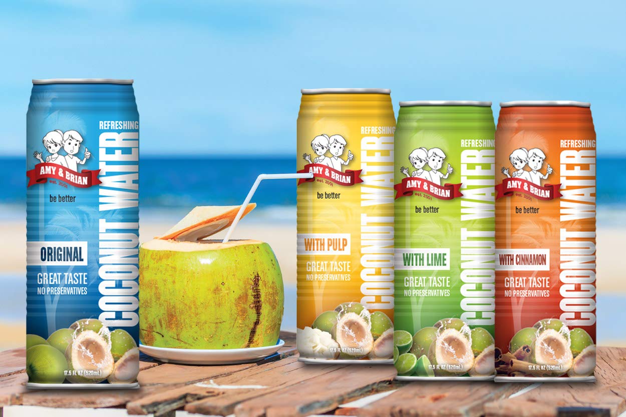 Amy & Brian Coconut Water with Lime bottle adds tangy flavor and hydration.