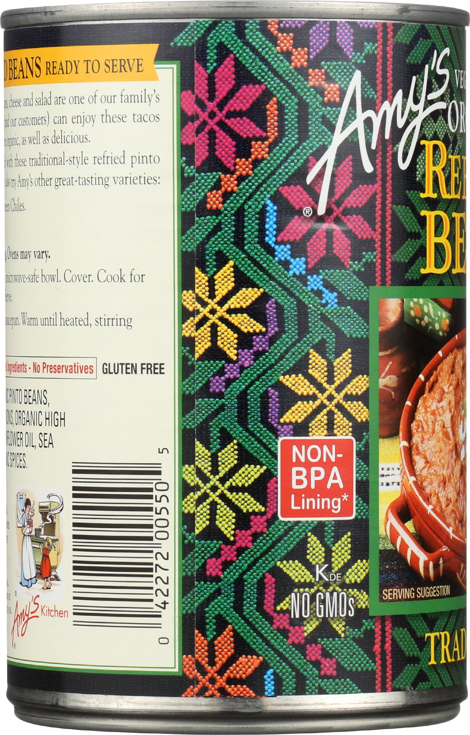 Amy's Bean Refried Tradtnl GF recipe idea pairs with rice or nachos