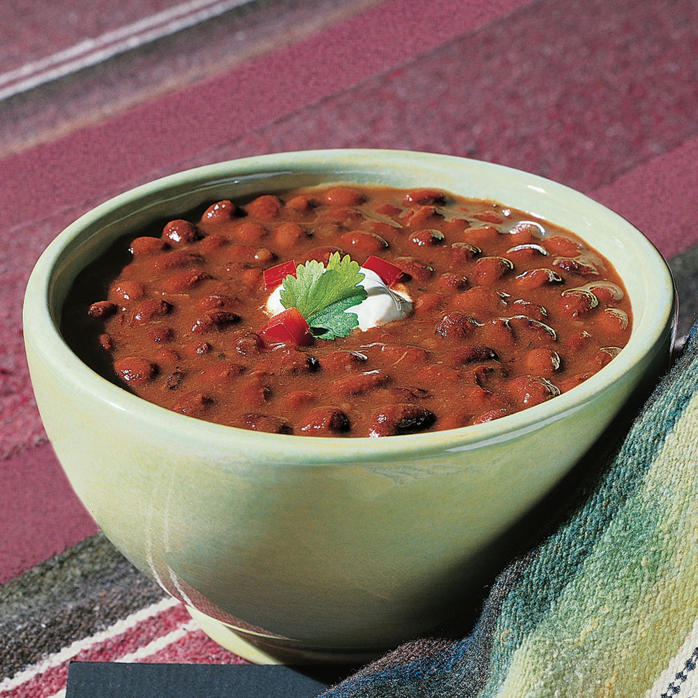Amy's Black Bean Chili bowl served, signaling ready-to-eat plant-based protein