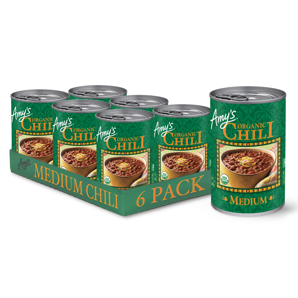 Amy's Organic Medium Jalapeño Chili can—plant-based dinner option.