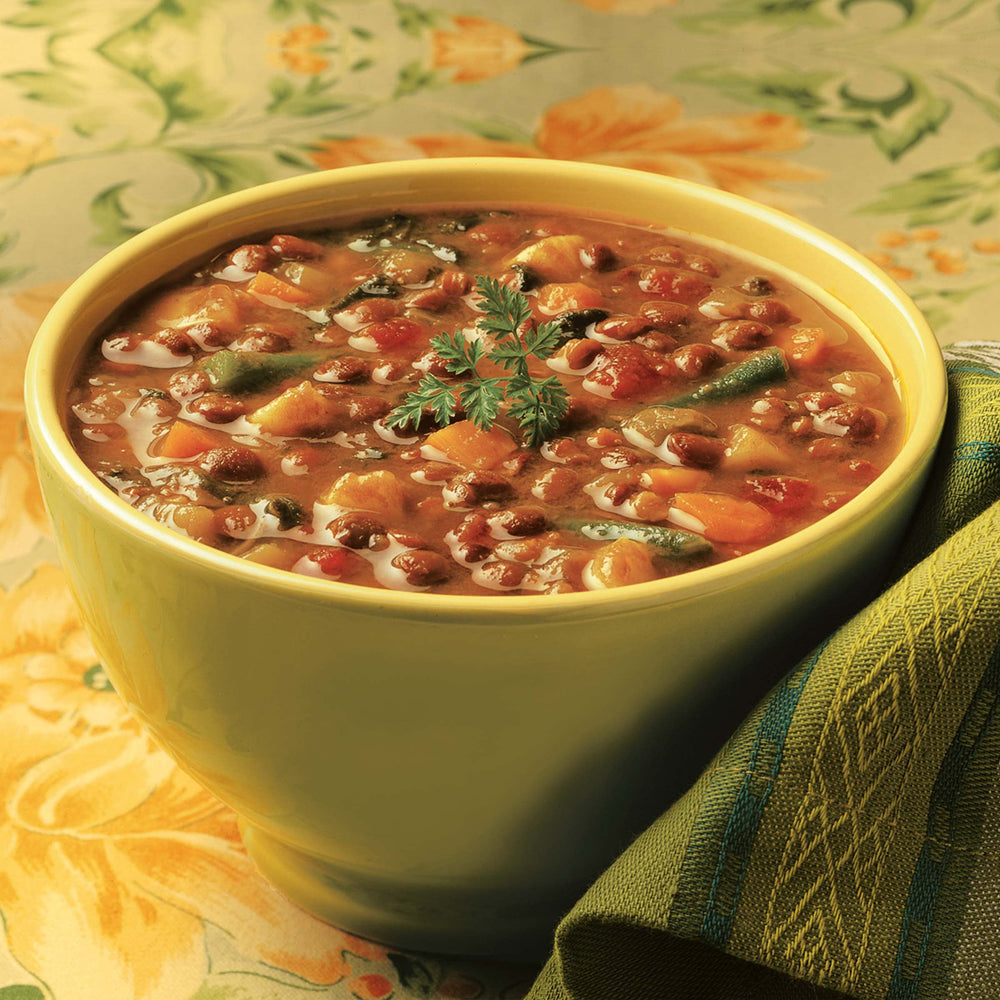Amy's Lentil Vegetable Soup packaging, convenient gluten-free vegan option.