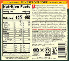 Amy's Minestrone organic vegetables showcased for a wholesome, plant-based meal.