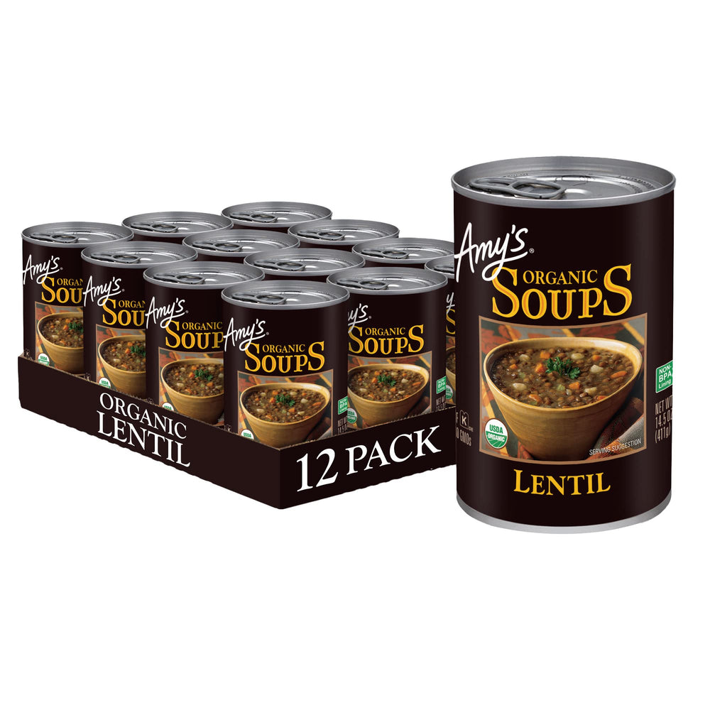 Amy's Organic Lentil Soup pack of 12 cans for quick plant-based meals