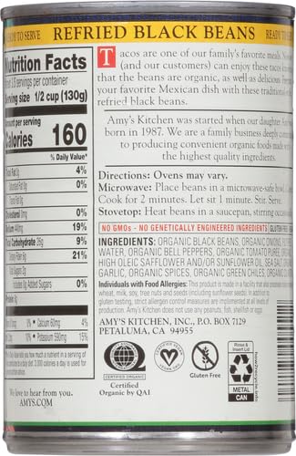 Amy's Organic Refried Black Beans cooking heat image suggests quick weeknight meals