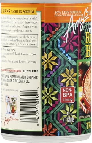 Package art for Amy's Organic refried beans communicates clean-label quality