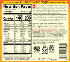 Amy's Chunky Tomato Bisque can opened reveals creamy texture