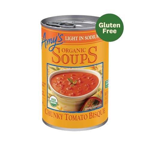 Side view of Amy's Chunky Tomato Bisque can highlighting packaging