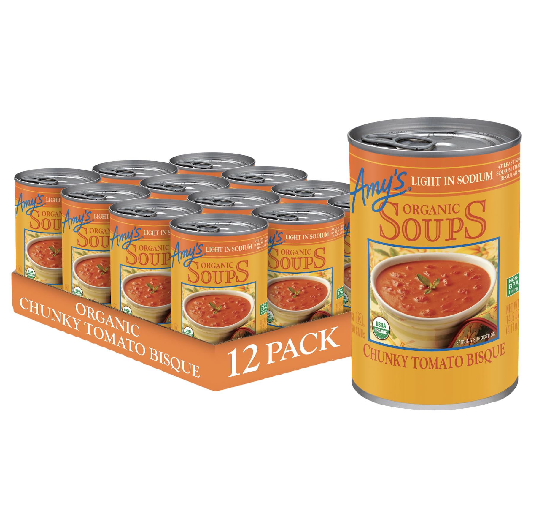 Amy's Chunky Tomato Bisque 12-pack cans for convenient meals
