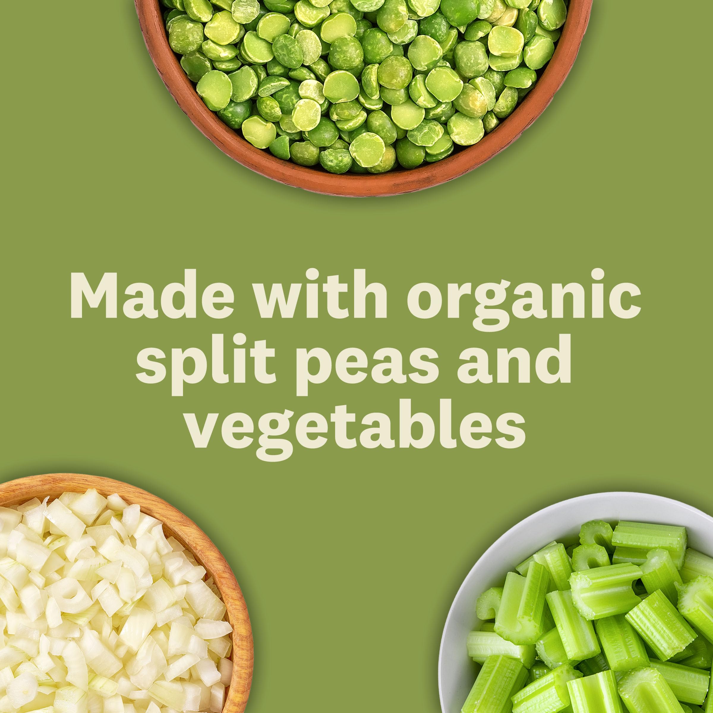 Amy's Split Pea Soup nutrition label highlights protein and fiber per serving