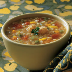 Amy's soup with peas and yellow zucchini adds garden freshness.
