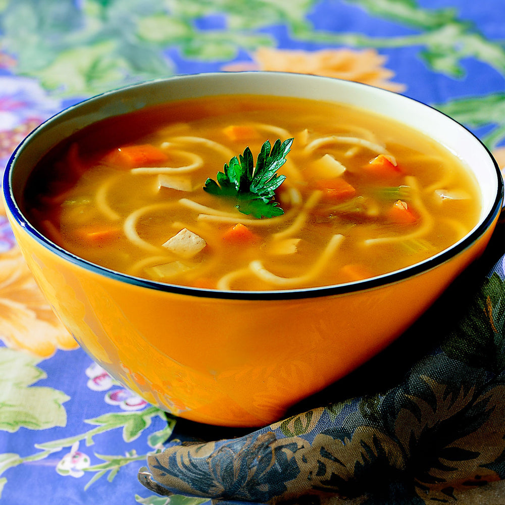 Amy's vegan No Chicken Noodle Soup protein from tofu per serving