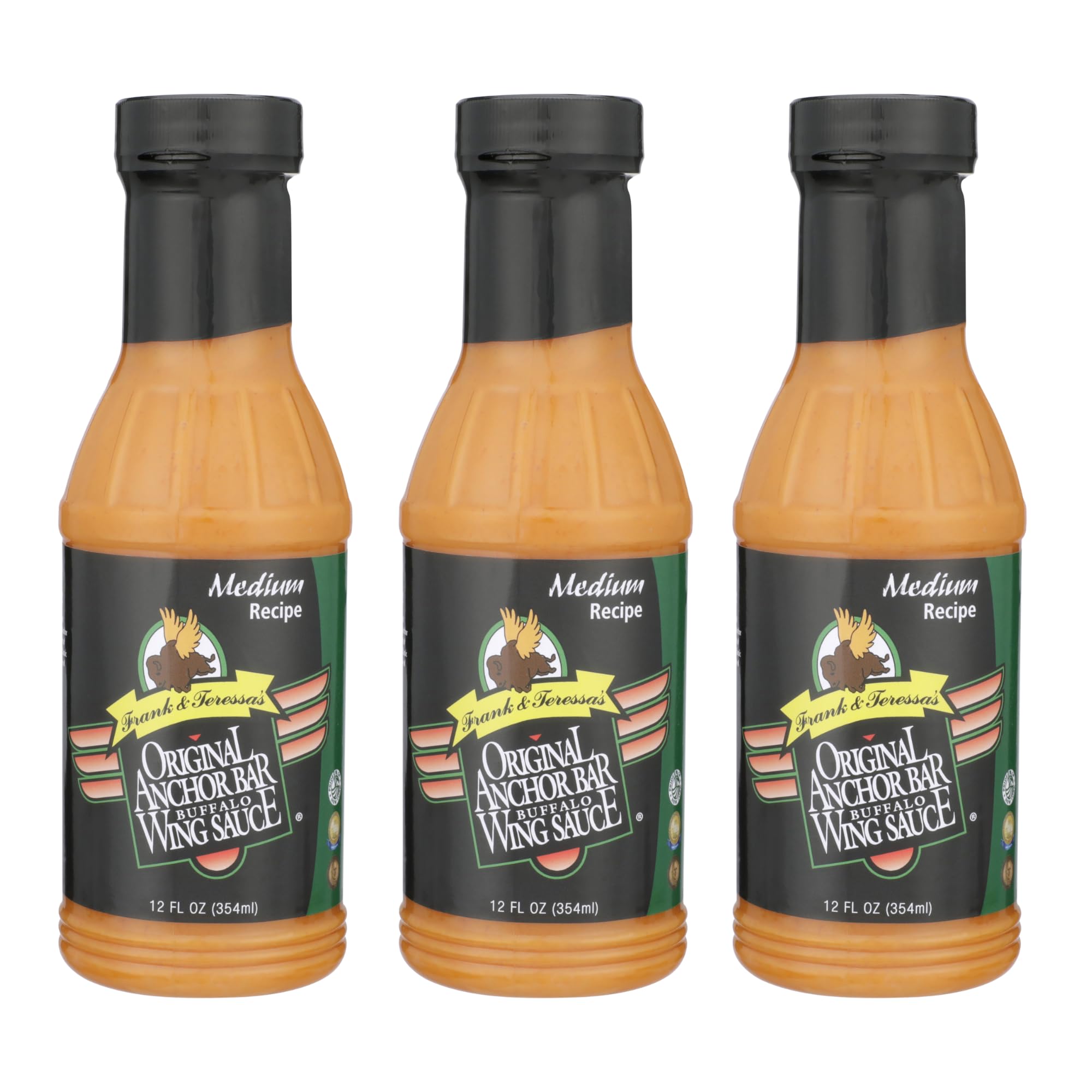 Anchor Bar Original Buffalo Wing Sauce bottle front with medium heat for bold wings