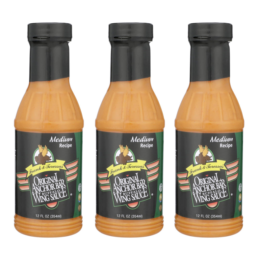 Anchor Bar Original Buffalo Wing Sauce bottle front with medium heat for bold wings