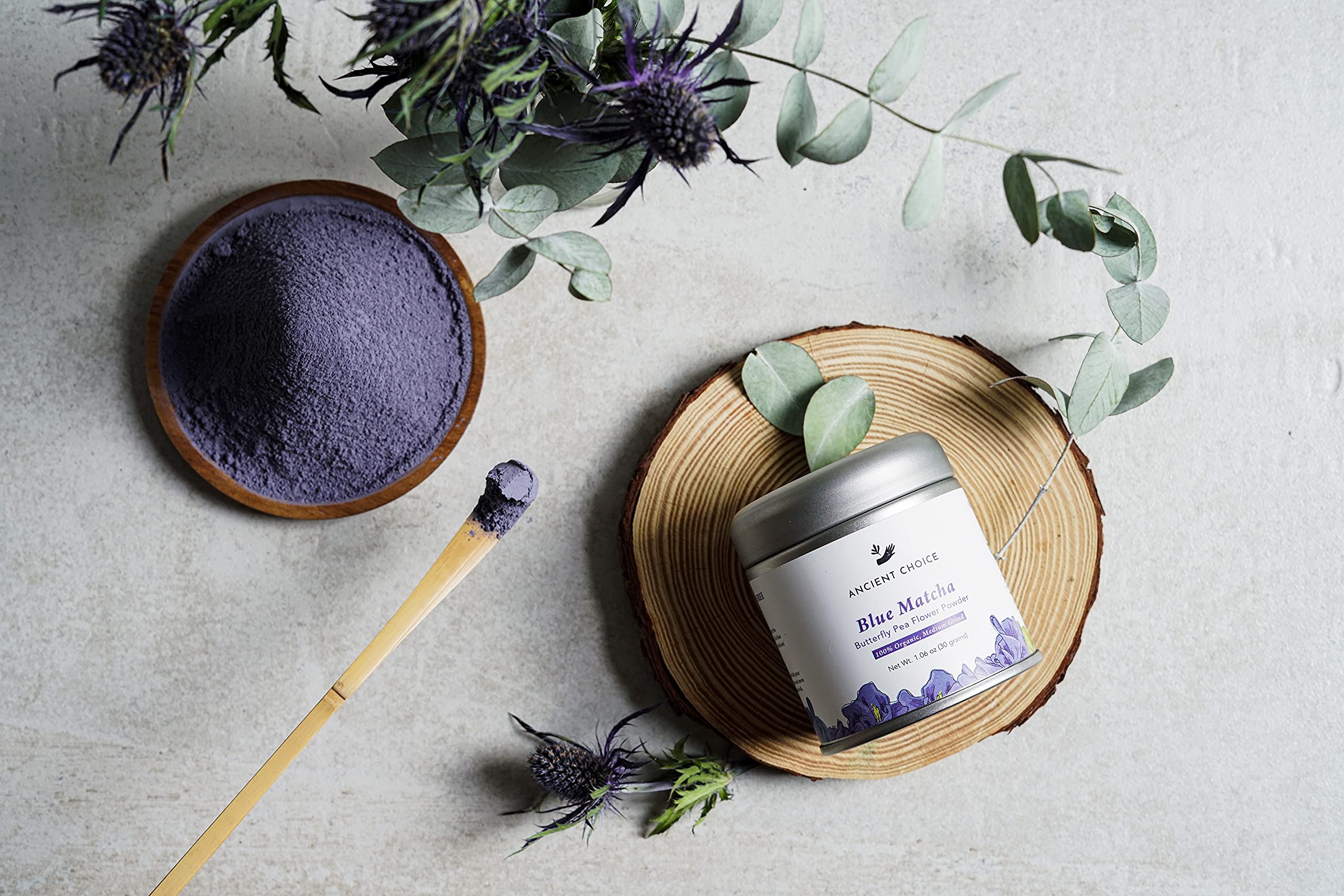 Ancient Choice blue matcha lemonade glass presents a refreshing caffeine-free option.