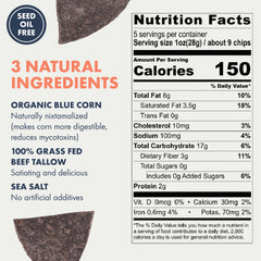 Ancient Crunch MASA Blue Corn Chips pack back with best by date