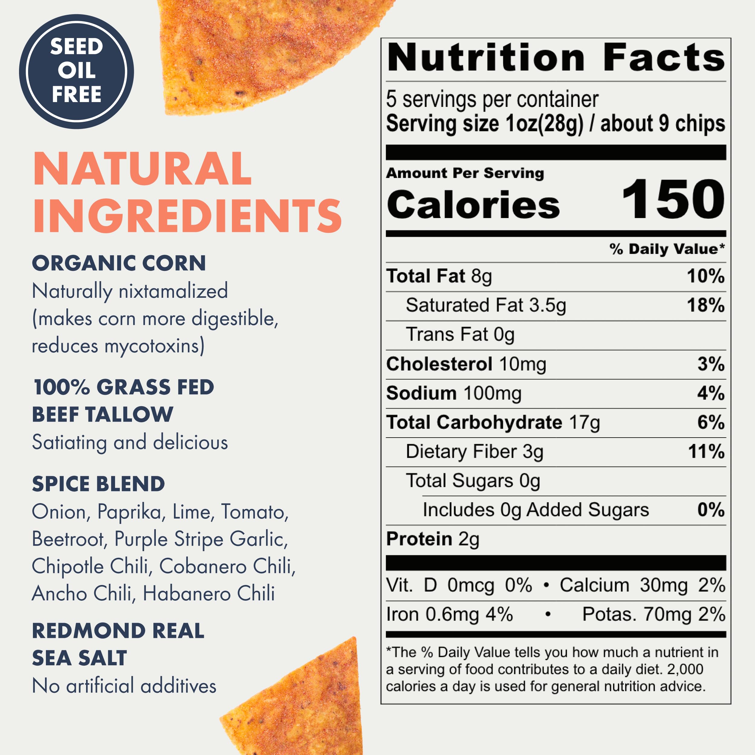 Close-up of Ancient Crunch MASA Cobanero chips reveals crisp texture.