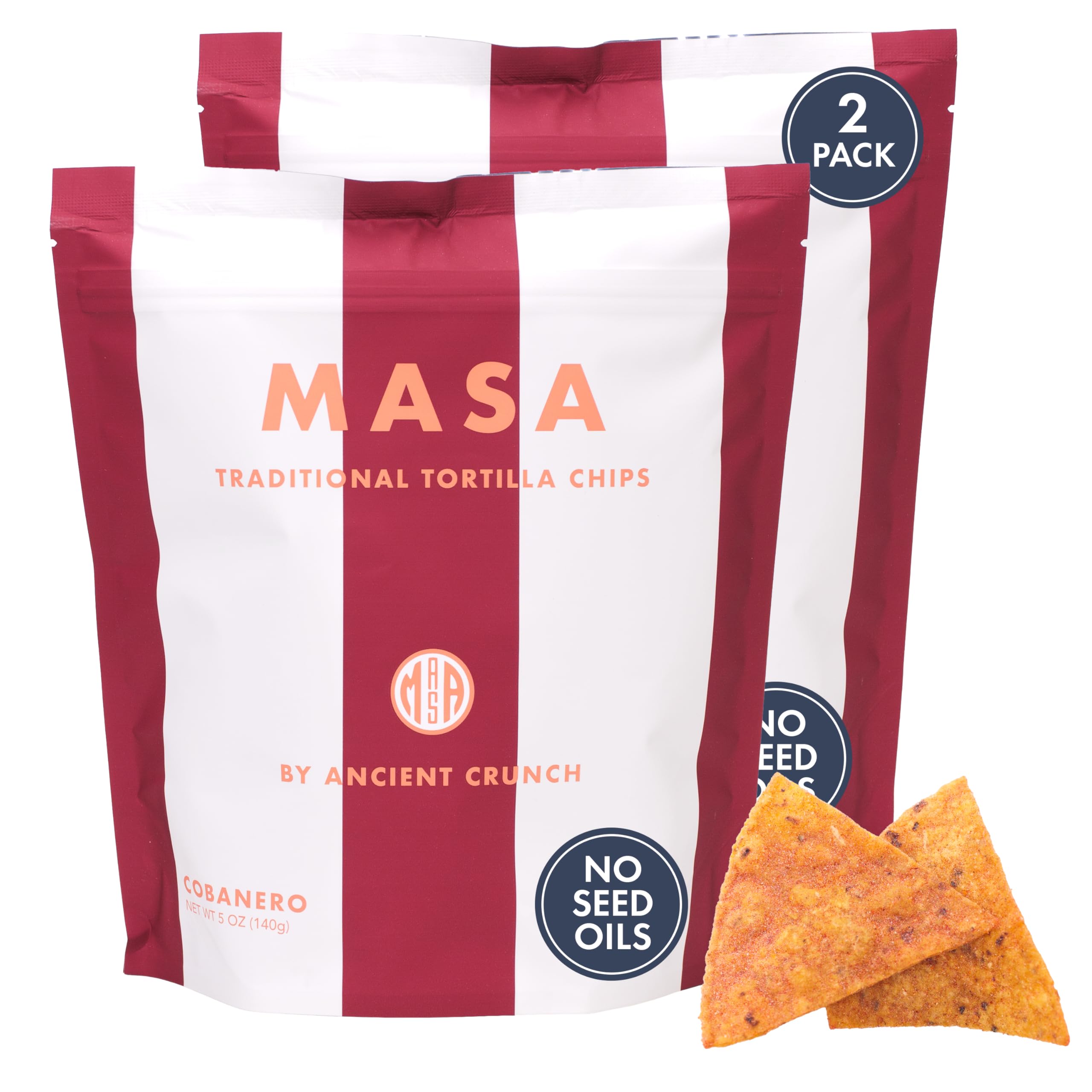 Ancient Crunch MASA Cobanero chips pack front showcases bold chili flavor.