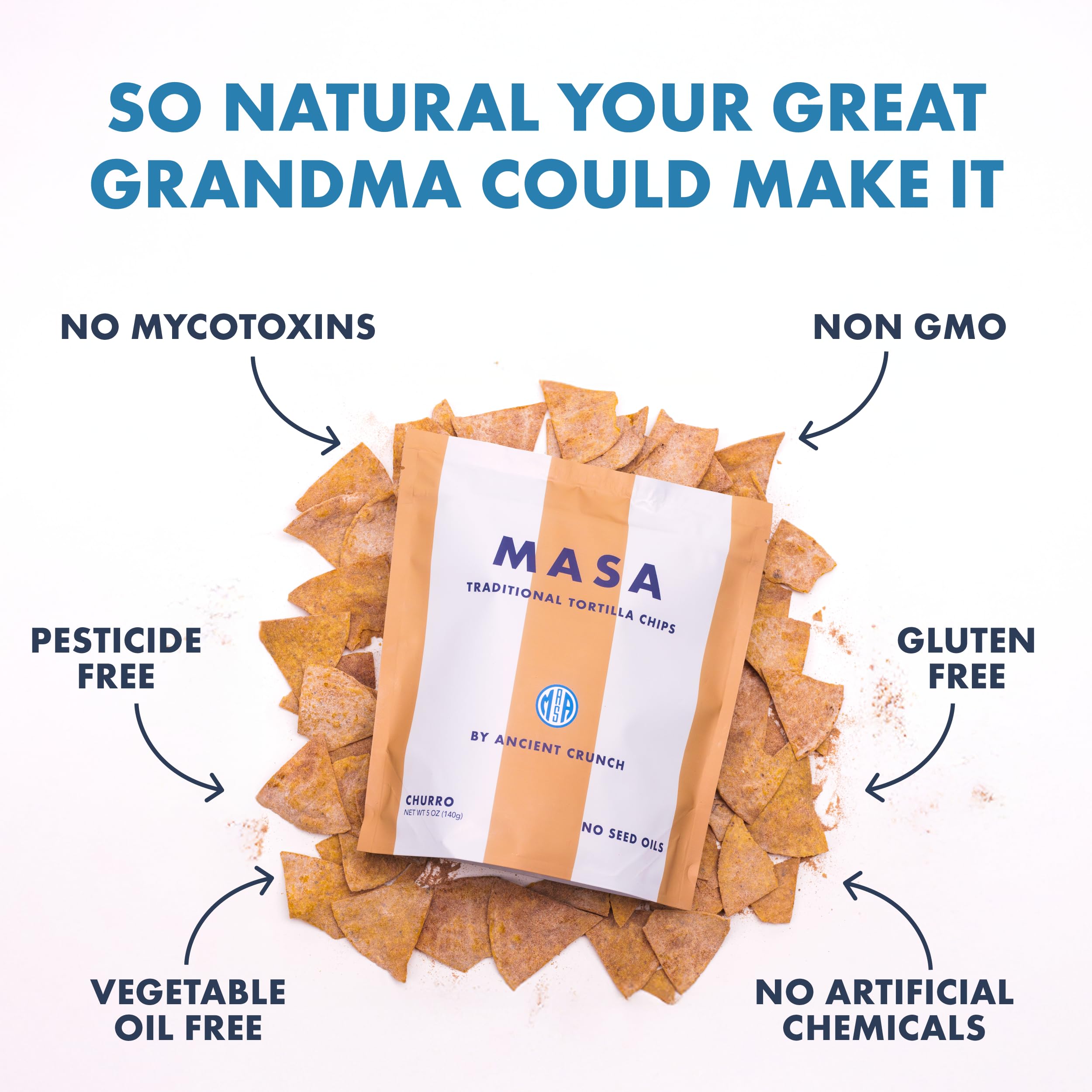 Ancient Crunch MASA chips with guacamole for dipping and flavor contrast.