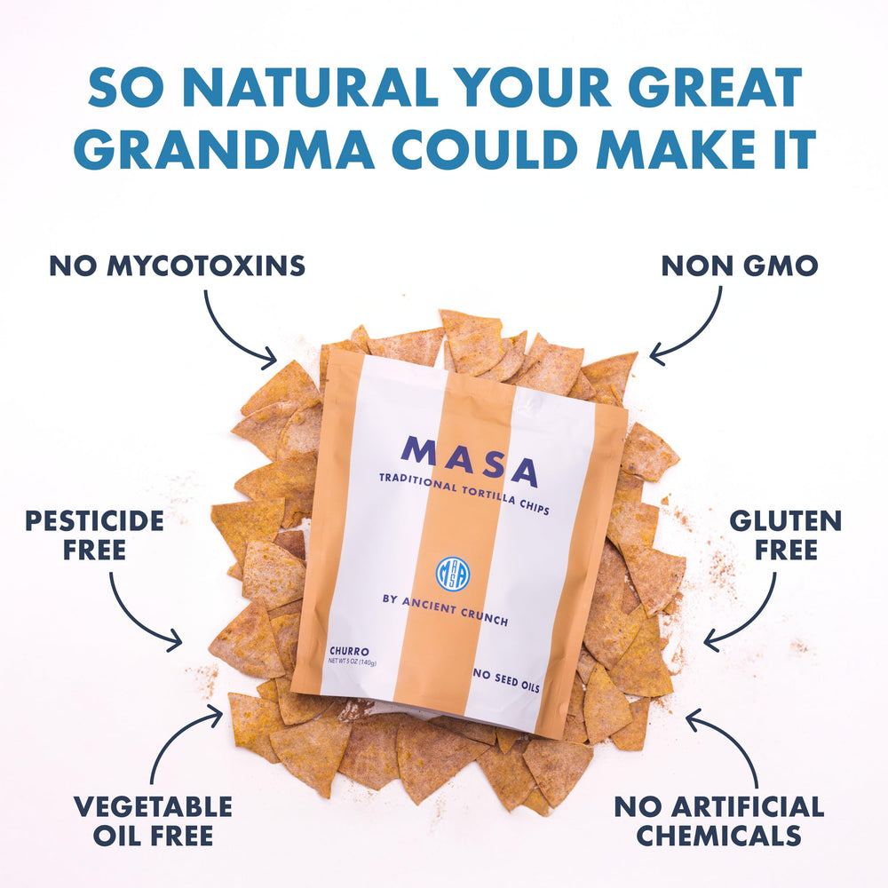 Ancient Crunch MASA chips with guacamole for dipping and flavor contrast.
