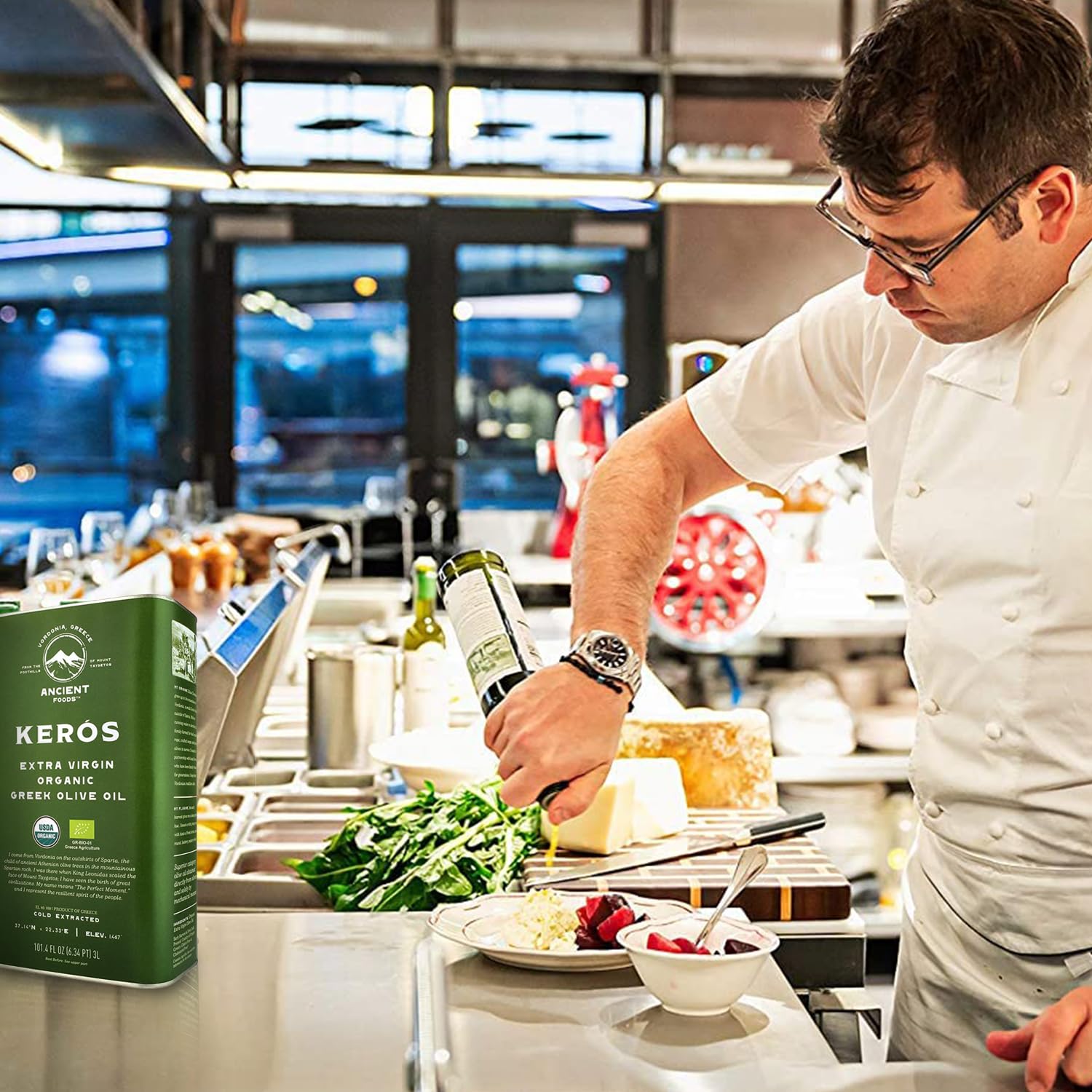 Ancient Foods Keros olive oil for cooking, ideal for sautéing and browning.