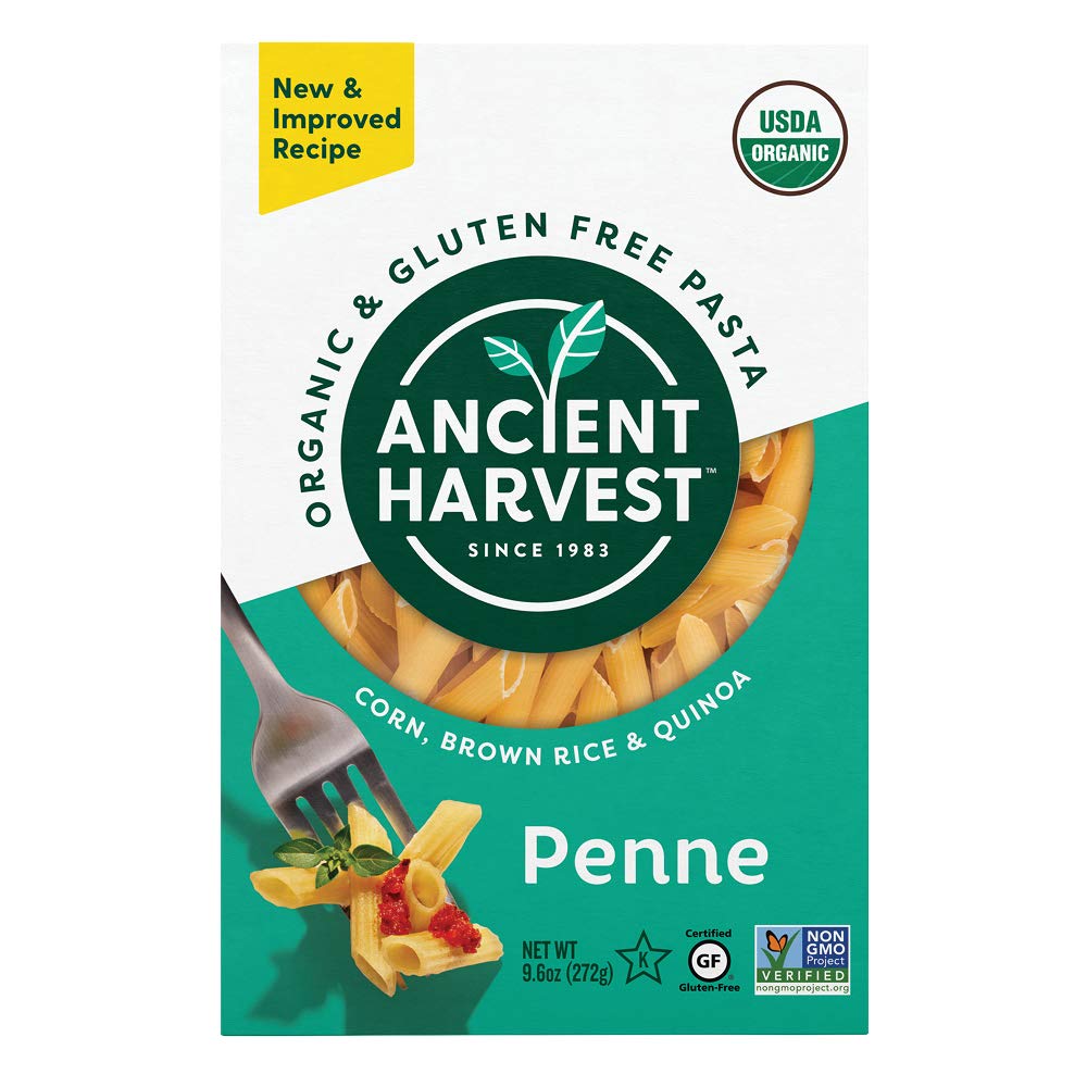Ancient Harvest Organic Penne Quinoa packaging showing gluten-free pasta option