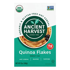 Ancient Harvest quinoa flakes box front shows organic gluten-free product