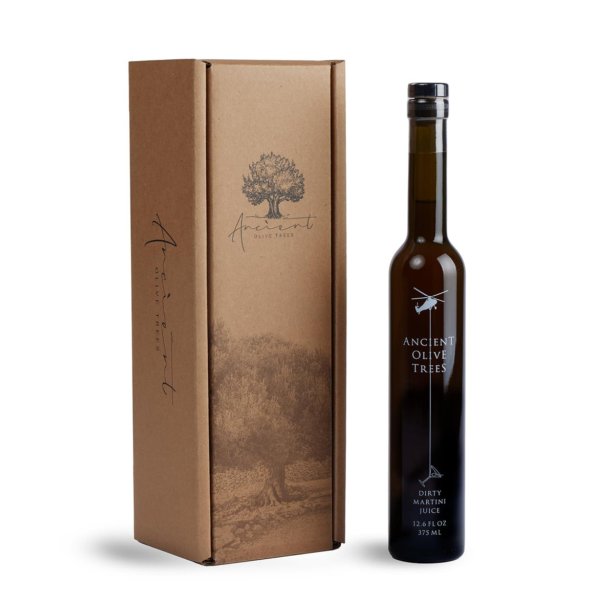 Ancient Olive Trees olive juice bottle pour showing clean, briny aroma