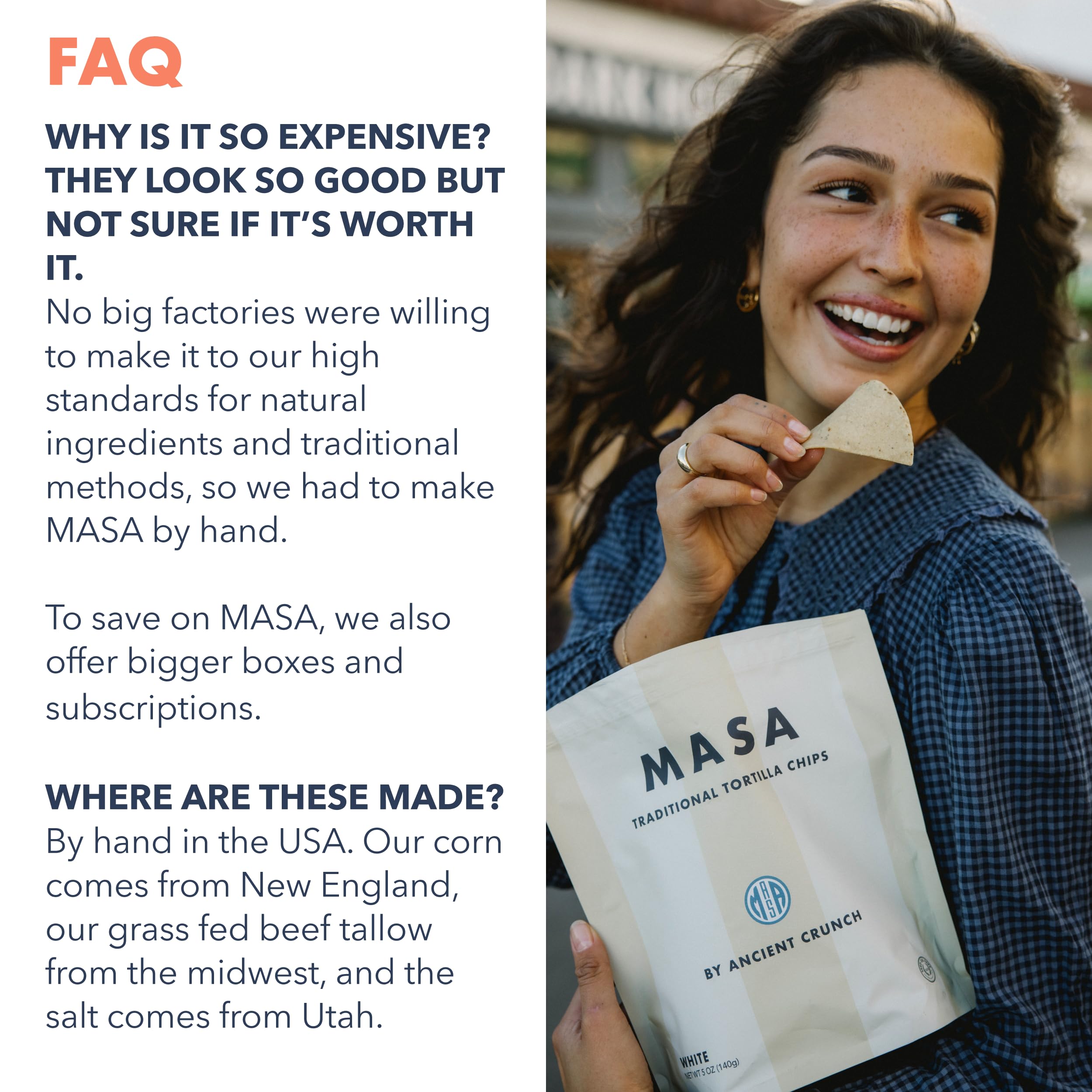 Gluten-free and dairy-free MASA chip packaging label visible.
