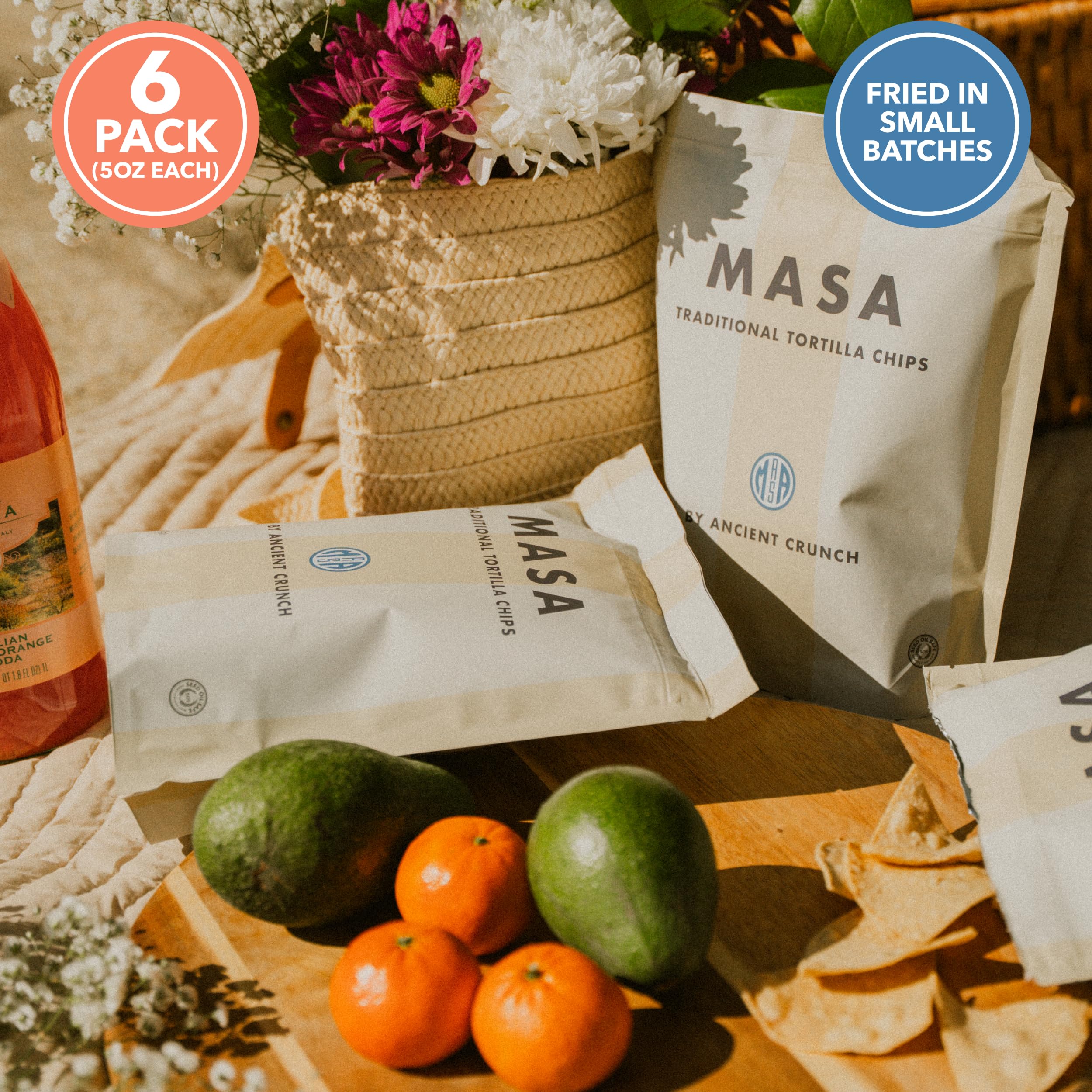 Grass-fed tallow tag on MASA chips for savory finish.