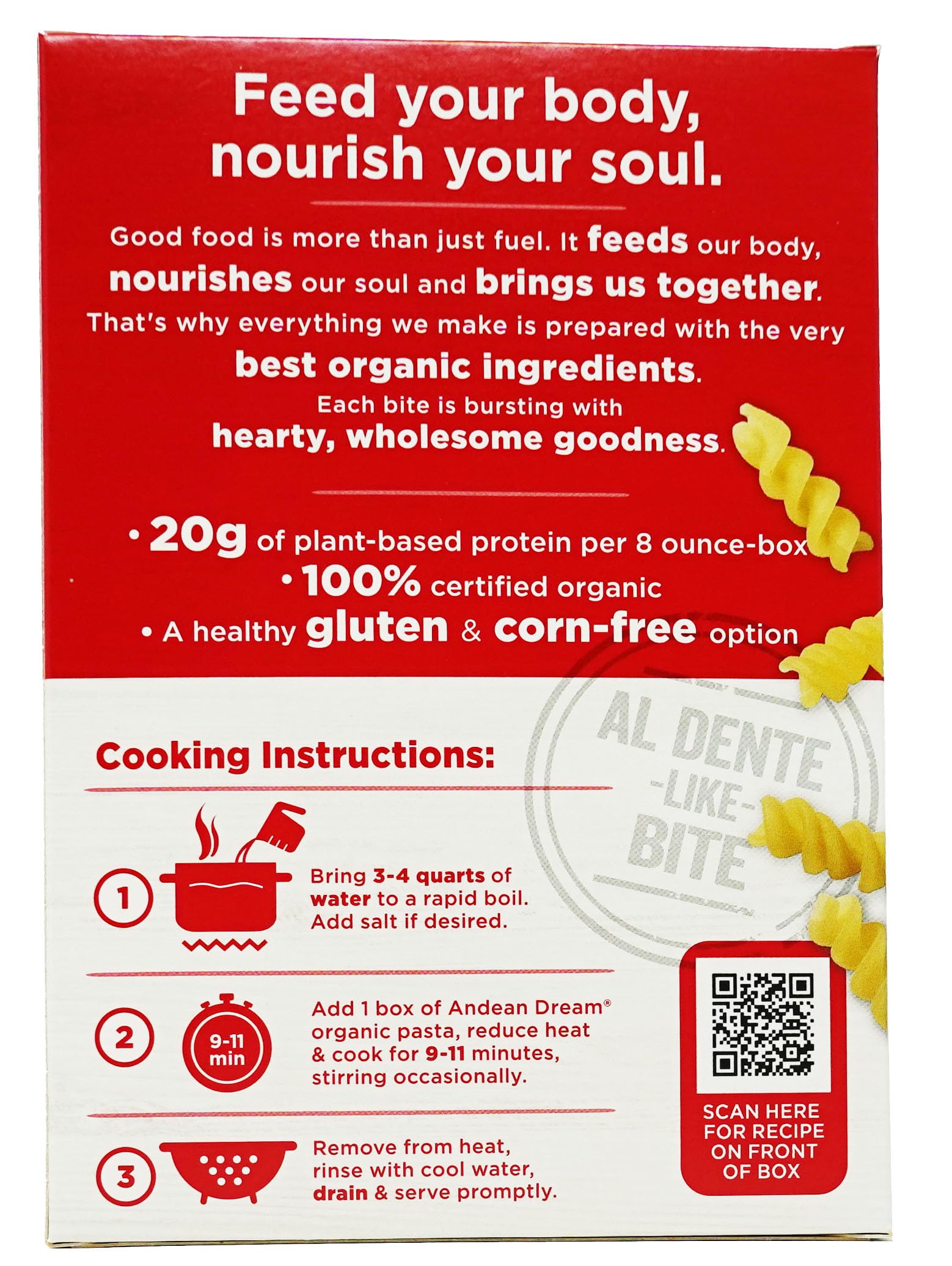 Andean Dream quinoa fusilli close-up revealing nutty aroma and firm texture