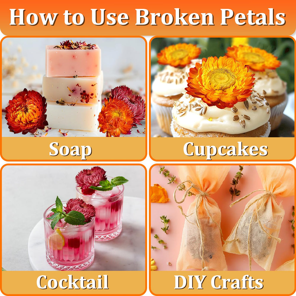 Andekas dessert garnishes display colorful petals on plates.
