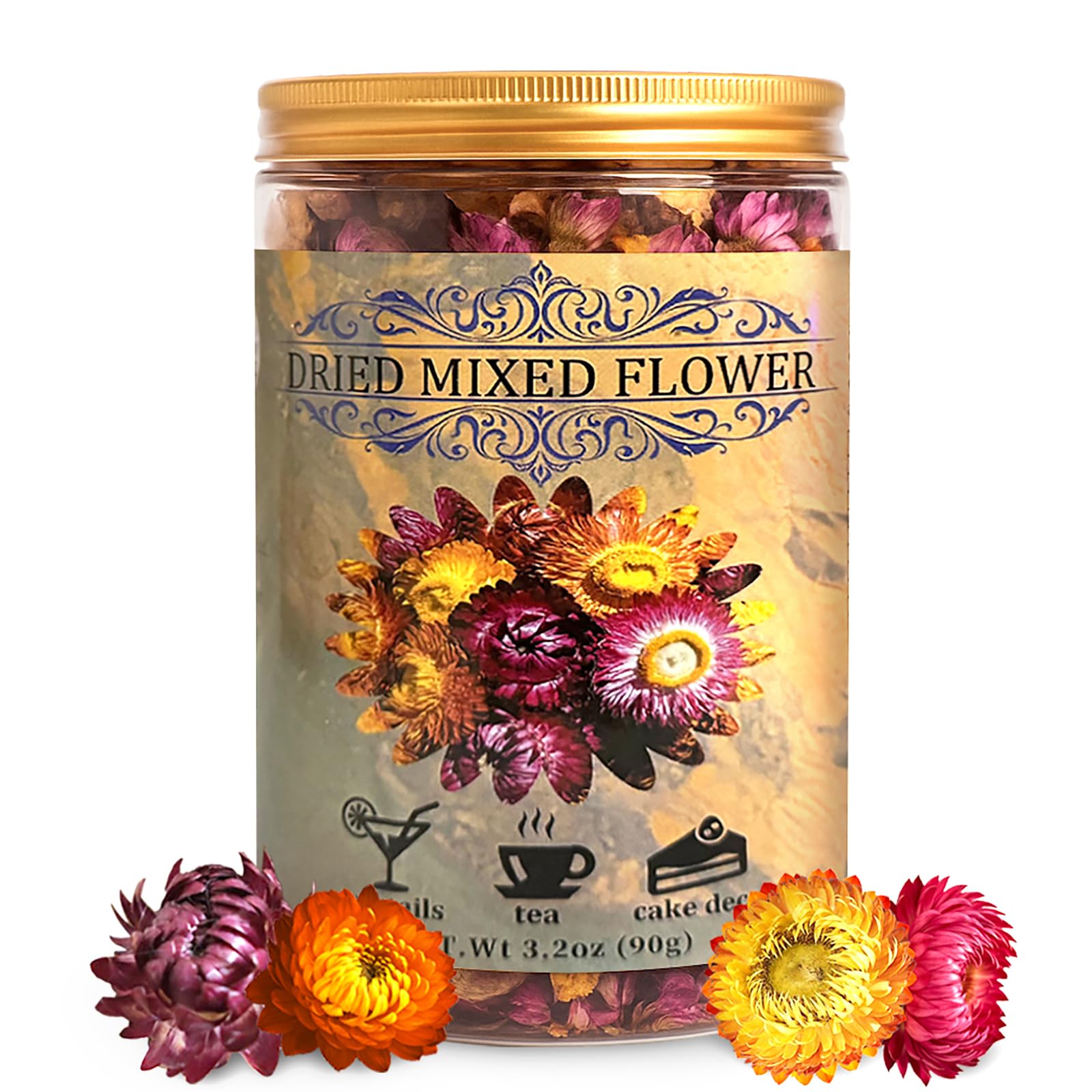 Andekas edible dried flowers in a recyclable jar for cake decorating and garnishes.
