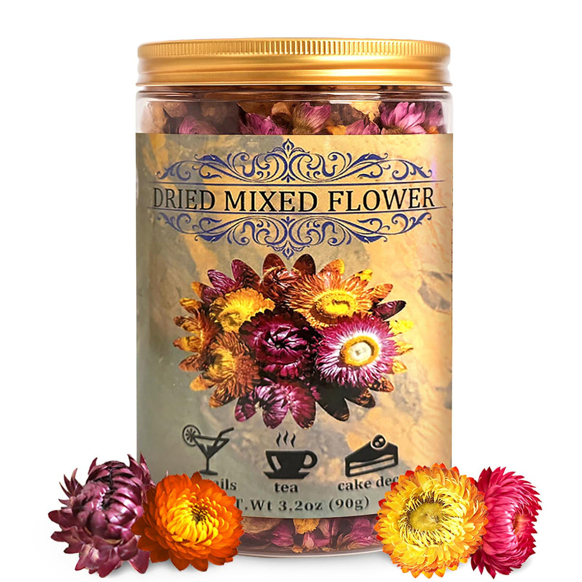 Andekas edible dried flowers in a recyclable jar for cake decorating and garnishes.