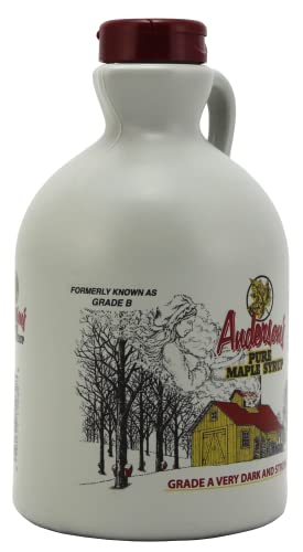 Anderson's Maple Syrup Very Dark bottle pouring for baking and finishing