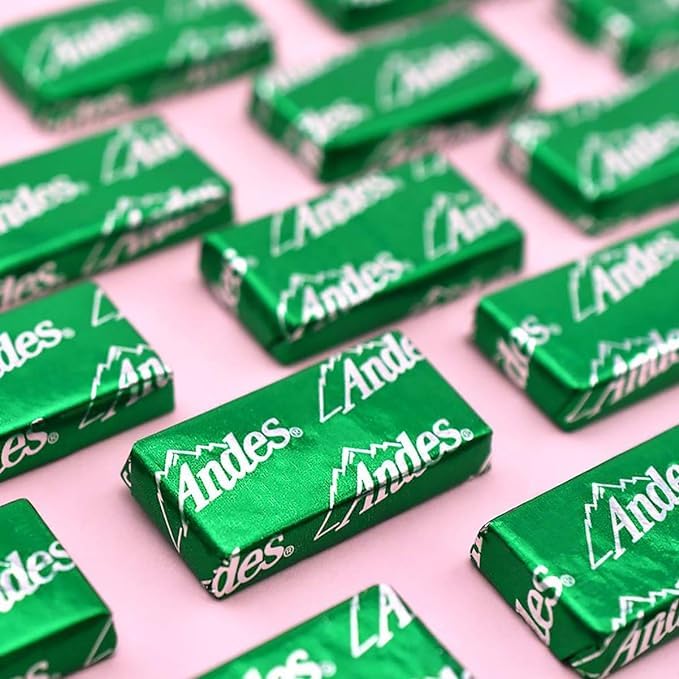 Andes Creme de Menthe bulk package showing a resealable bag for easy storage