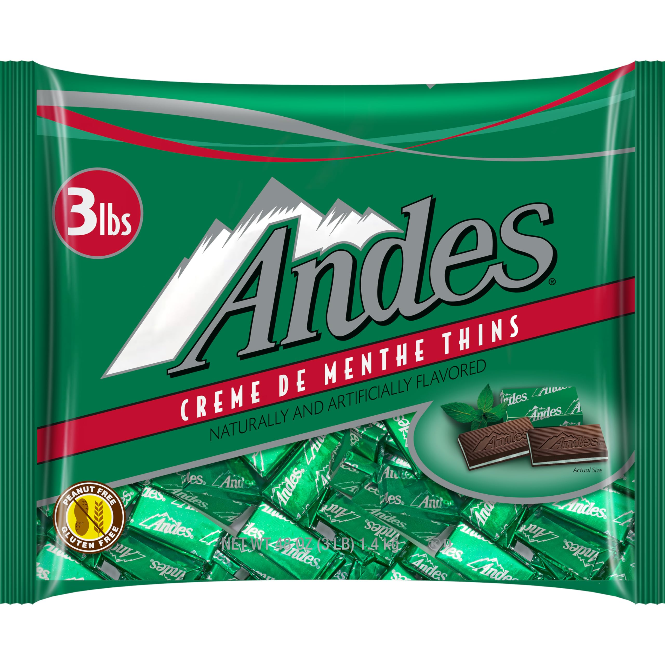 Andes Crème de Menthe Thin Mints bulk packaging on display.