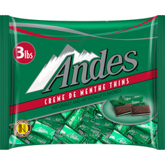 Andes Crème de Menthe Thin Mints bulk packaging on display.