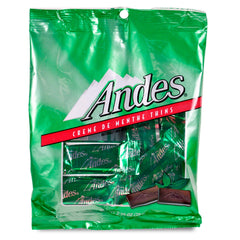 Andes Creme De Menthe Thins held in hand for on-the-go snacking