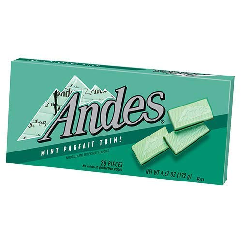 Andes Mint Parfait Thins wrapped candies, minty dessert bites ideal for after-dinner treats