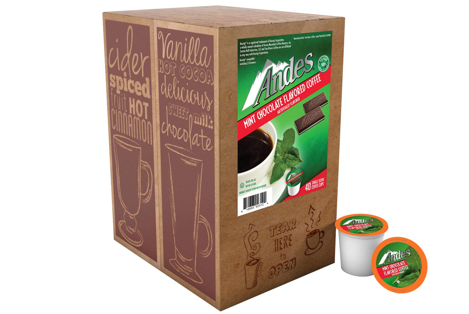 Andes Mints coffee pods closeup chocolate mint inviting indulgence in every cup.