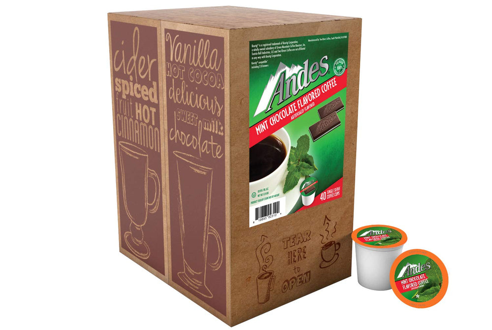 Andes Mints coffee pods closeup chocolate mint inviting indulgence in every cup.