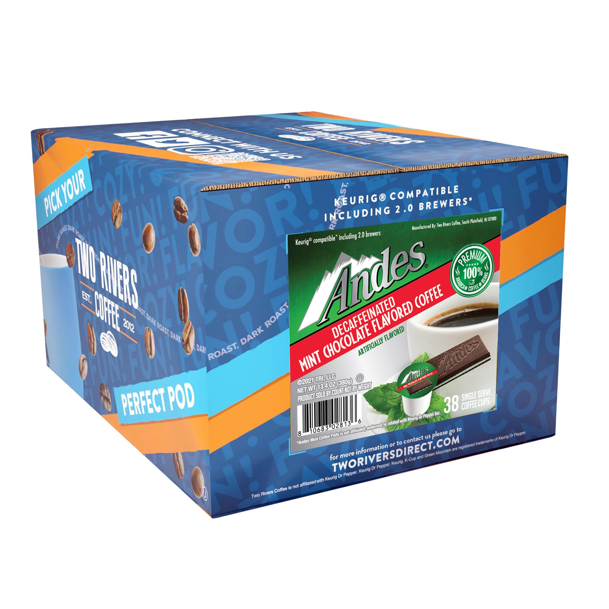 Andes Mints decaf coffee pods chocolate mint brew in minutes, perfect for office breaks.