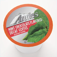 Andes Mints decaf coffee pods chocolate mint K-Cup compatibility for easy brewing at home.